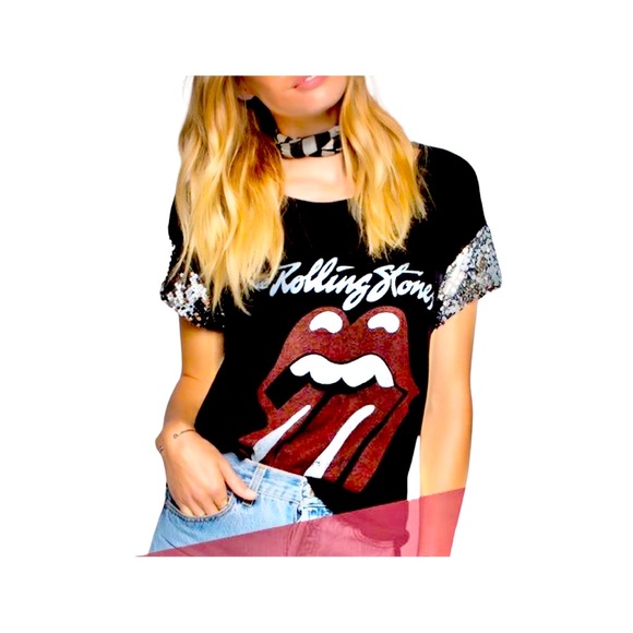 Daydreamer Tops - Rare Daydreamer Sequin Short Sleeved Band Tee M NWT